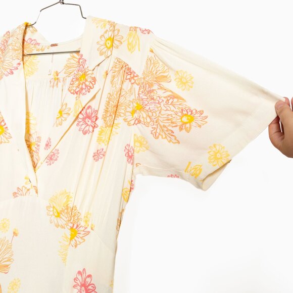 Free People Hawaii Viscose Retro Floral Collared Short Sleeve Mini Dress - M - Picture 8 of 16